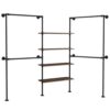 Industrial Pipe Clothing Rack with Double Hanging Rods Wall