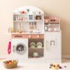 INFANS Kids Kitchen Playset, Toddler Wooden Kitchen Pretend Cooking Toy Set with Coffee Maker Ice Machine Dishwasher Microwave Storage Cabinet, Simulation Play Kitchen for Boys Girls 3+