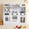 INFANS Kids Kitchen Playset, Wooden Pretend Play Kitchen with Realistic Light Sound, Toddler Cooking Toy for Boys Girls Aged 3+ (White)