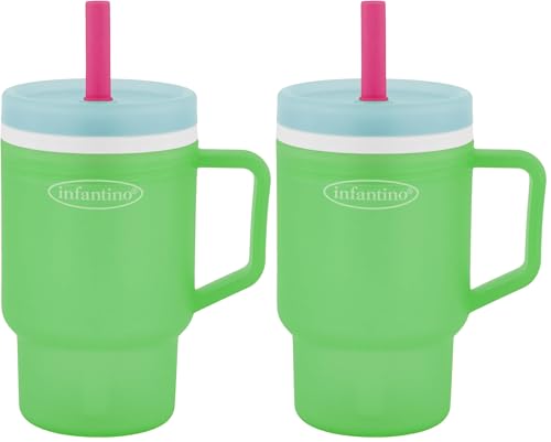 Infantino My 1st Tumbler, Durable Plastic Sippy Cup with Straw & Handle, Spill-Resistant, for On-The-Go, BPA-Free Transition Baby Cup, Green Apple (Pack of 2)