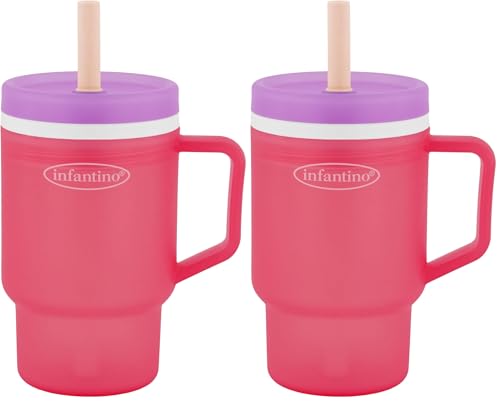 Infantino My 1st Tumbler, Durable Plastic Sippy Cup with Straw & Handle, Spill-Resistant, for On-The-Go, BPA-Free Transition Baby Cup, Hibiscus (Pack of 2)