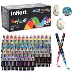 Infiart 240 Colors Acrylic Paint Markers Brush Tip, Automatic Ink Control Acrylic Paint Pens Waterproof Acrylic Markers Set for Holiday Decorations, Stone, Wood, Glass, DIY & Art Supplies