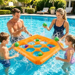 Inflatable Tic Tac Toe Pool Game for Adults & Kids – Giant Floating Board with 10 Extra Thick Balls for Outdoor Beach, Lawn, Backyard & Pool Party – Family Summer Toys Games Set for 2-10 Players