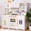 inFUNSAME Kids Kitchen PlaySet with Realistic Lights and Sounds,19 Accessories, Modern Design Upgraded Wooden Play Kitchen with Complete Play Areas, Gift for Boys & Girls Ages 3+ (White)