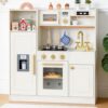inFUNSAME Wooden Kids Play Kitchen with Lights and Sounds, 18 Accessories, Modern Design Kitchen Playset with Complete Play Areas,Gift for Girls & Boys(Ages 3+) (White)