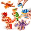 INIFEIDALA Magnetic Wooden Dinosaur Building Blocks,Take Apart STEM Montessori Educational Toy,Fine Motor Skills Development Ages 3-6,Hand-Eye Coordination