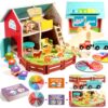 INIFEIDALA Montessori Farm Dollhouse for Toddlers 3-5, Wooden Farm Animals Playset for Storytelling, Pretend Play & Language Development