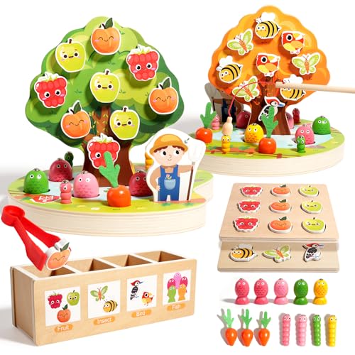 INIFEIDALA Montessori Toys for 3 4 5 Year Olds | Birthday Gifts for Boys & Girls, Wooden Educational Toddler Toys, Shape Sorting, Carrot Harvest & Magnetic Fishing Game – Fine Motor Skills Development