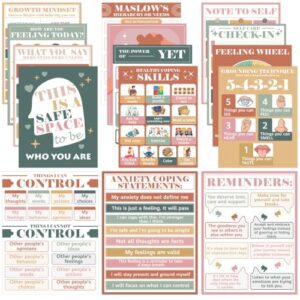 Inkspire 15pcs Mental Health Posters for Classroom Office Decor, Calming Corner Therapy Awareness Office Decor Wall Art for School Homeschool Bedroom, 8.3"x10.6" Positive Affirmation Posters（Retro）