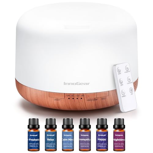 InnoGear Oil Diffuser & 6 Essential Oils Set, 500ml Essential Oil Diffuser for Home Essential Oils for Diffusers Humidifier Scent Gift for Mom, Cool Mist Aroma Diffuser with Oils