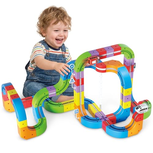 Innovakids Electric Train Sets Racer Track, 121 PCS DIY Cubes Anti-Gravity Klick Rail 3D Infinity Track, STEM Traffic Blocks Trainset Gifts Toys for 3+ Years Old Kids(2 Trains + 67 Tracks + 52 Others)