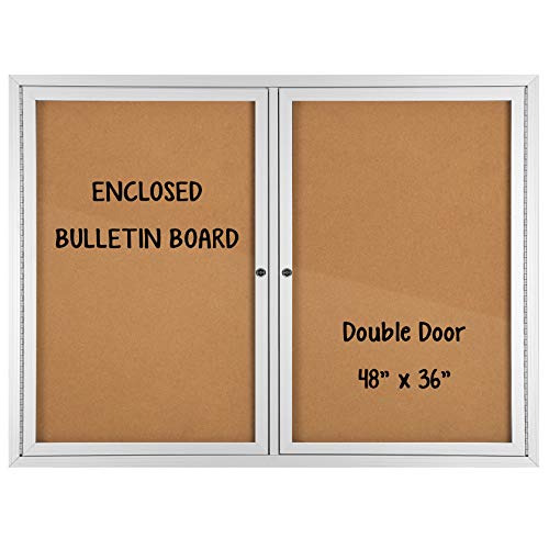 INNOVART Enclosed Bulletin Board 48”x36”, Lockable Cork Noticeboard with Aluminum Frame, Outdoor Enclosed Bulletin Board Weatherproof, Wall Display Case with Swing-Open Door Information Cabinet