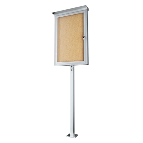 INNOVART Standing Enclosed Bulletin Board 36”x24”, Outdoor Lockable Community Sign with Aluminum Frame and Metal Pole, Enclosed Bulletin Board Weatherproof, Information Cabinet Display Case with Door
