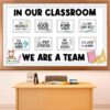in Our Classroom We are A Team Bulletin Board Set Black and White Polka Dot Borders Positive Accent Cutouts Motivational Teamwork Classroom Decorations for Back to School Wall Decor Teacher Supplies