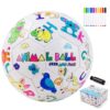 INPODAK Color Your Own Soccer Ball with Markers, Arts and Crafts Kits Soccer Gifts for Girls Boys, Size 3 Animal Alphabet Personalized Toddler Soccer Ball, Birthday Gifts Toys for Kids Ages 3-8