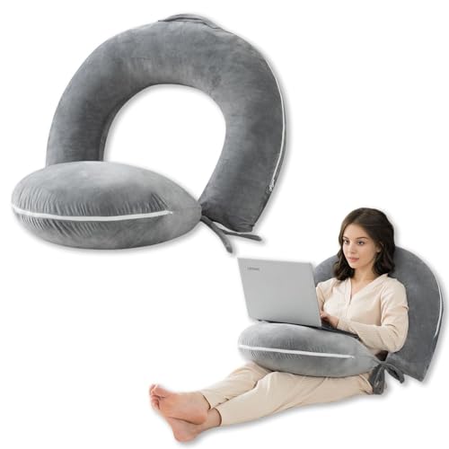 INSEN Reading Pillow, Back Pillow for Sitting in Bed for Reading, Nurse & Relax, Reading Pillow for Adults, Moms & Kids, Sit Up Pillow for Bed, Grey
