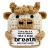 Inspirational Gifts for Friends Women Teens Coworkers, Handmade Crochet Highland Cow Emotional Support Pocket Gifts for Birthday Graduation New Job, Encouragement Desk Decor, Take A Deep Breath Start