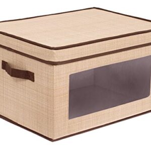 Internet's Best Storage Box with Window - Durable Storage Bin Basket Containers with Lids and Handles - Clothes Nursery Toys Organizer - Brown (Beige)