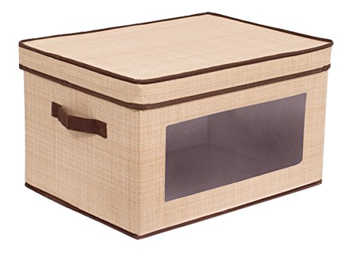 Internet's Best Storage Box with Window - Durable Storage Bin Basket Containers with Lids and Handles - Clothes Nursery Toys Organizer - Brown (Beige)