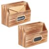 INTERWARM 2Pcs Mail Holder Wood Wall Mounted File Classification, Torched Pine Rack Rectangle Burly Storage Organizer for Office Letter Living Room Entryway, 11x7.6x4.8 Inch
