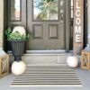 IOHOUZE 2x3 Striped Outdoor Door Mat, Washable Porch Rug, Black Beige