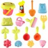 IOKUKI Sand Toys with Mesh Bag Including Sand Water Wheel, Beach Buckets, Shovels, Rakes, Molds, Outdoor Beach Toys Tool Kit for Kids, Toddlers, Boys and Girls (17 PCS) Age 3+
