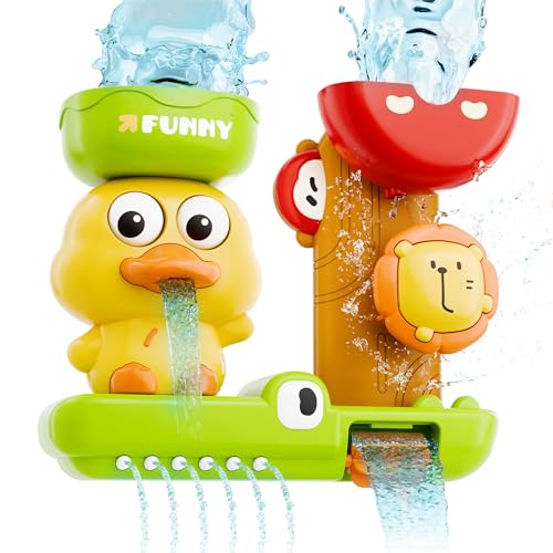 iPlay, iLearn Bath Toy for Toddlers 1-3, Baby Waterfall Duck Bathtub Toy W/ Suction Cup, Kid Bath Tub Shower Playset, Infant Bathtime Fun Birthday Summer Gifts 18 24 Month, 2-4, 3-5 Year Old Girl Boy