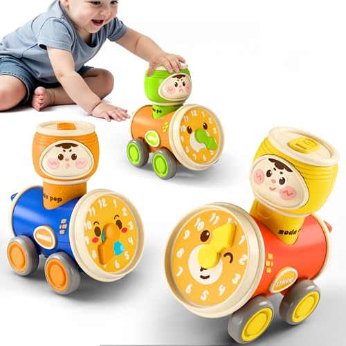 iPlay, iLearn Press to Go Car Toys Set for Toddlers 1-3, Baby Push Go Friction Racing Cars, Infant Play Vehicle Set, 1st Birthday Gifts for 6-9-12-18 Months, 1 2 3 One Years Old Boys Girls Child Kids