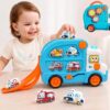iPlay, iLearn Toddler Bus Toy W/ 3D Matching Puzzle & Car Slide, Baby Musical Push Go Car W/Sound, Montessori Learning Vehicle Match Game, Birthday Gift 18 24 Month 1 2 3 Year Old Infant Kid Boy Girl