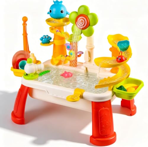 IPLUSO 2026 Upgraded Water Table for Toddlers 3+, Water Table for Kids Ages 4-8 with Pump, Play Sink with Running Water, Kitchen Sink for Toddlers, Fishing Game and Outside Sensory Toy