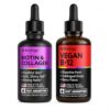 IQ BIOLOGY Liquid Biotin & Collagen Drops + Organic Vegan B12 Drops Bundle - Hair, Skin & Nails Support, Energy Metabolism & Nervous System Support - Berry Flavor - 2 fl oz Each