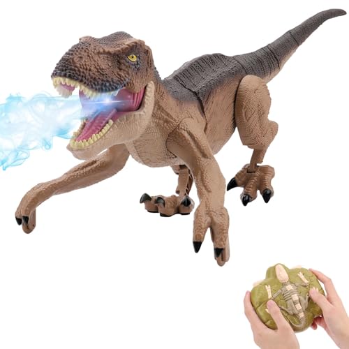 IQKidz Remote Control Dinosaur Toys for Boys 3 4-7 8-12- RC Realistic Big T-Rex Gifts for Kids, Interactive Dino with Light Roar Spray Touch Sensing