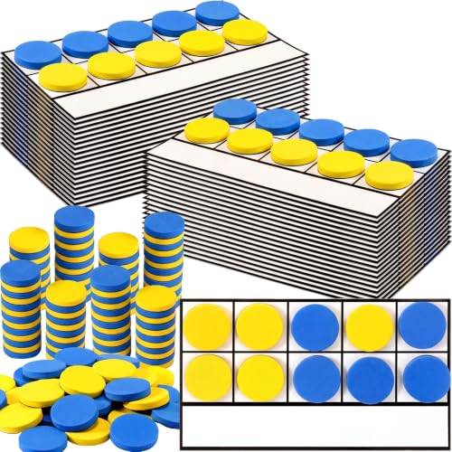Ireer 10 Sets Bulk Magnetic Ten Frames for Classroom 100 Magnetic Math Counters and 10 Boards Kindergarten Classroom Must Haves Math Manipulatives for Home Prek Preschool Elementary(Yellow Blue)