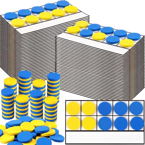 Ireer 60 Sets Bulk Magnetic Ten Frames for Classroom 600 Magnetic Math Counters and 60 Boards Kindergarten Classroom Must Haves Math Manipulatives for Home Prek Preschool Elementary(Yellow Blue)