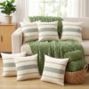 Irenare 12 Pcs Throw Blanket and Pillow Cover Set Decorative Throw Blankets with Stripes Design Boho Pillow Cover for Living Room Bedroom Couch Bed Sofa Chair Home Office Adults Women(Green)