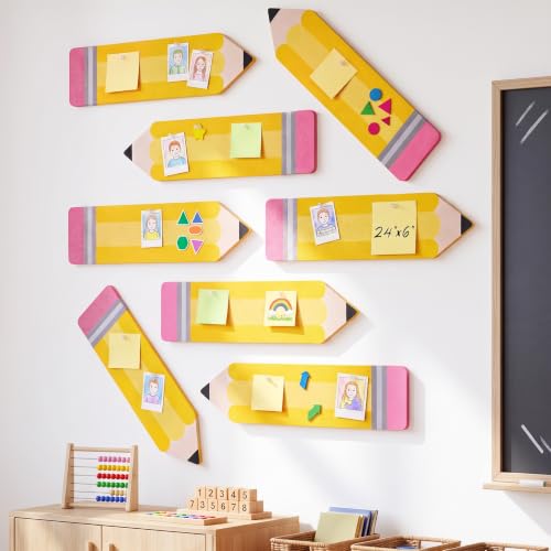 Irenare 8 Pack Large Pencil Felt Bulletin Board 24 x 6 Inches Pencil Shape Wall Decor with Pushpins for Back to School Party Graduation Classroom Decoration Home School Office Supply