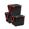 IRIS USA 3-Pack 106 Qt Storage Bins with Gasket Lids, Black/Red