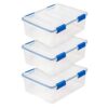 IRIS USA 3-Pack 26.5 Qt Storage Bins with Gasket Lids, Clear/Blue