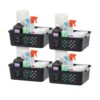 IRIS USA Plastic Basket, 4-Pack, Medium, Shelves Storage Basket for Organizing Pantry, Office, Craft Room, Cabinet, Bedroom, Closet, Laundry Room, Black