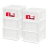 IRIS USA Plastic Drawer Storage Organizer, 3-Drawers, 2-Pack, for Classroom Art Craft Supplies, Bathroom Bedroom, Laundry Room, White/Clear