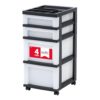 IRIS USA Plastic Drawer Storage Organizer Rolling Cart, with Wheels Casters, 4-Drawers, for Classroom Art Craft Supplies Dresser Closet Bathroom Laundry Room, Black/Pearl