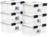 IRIS USA WeatherPro 19 Qt Storage Bins with Lids, 6 Pack, BPA-Free Plastic Gasket Box with Tight Latch and Seal, Stackable Nestable Tote Tub - Clear/Black