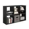 IRONMIX Metal 6 Cube Storage Organizer, Short Black Bookshelf with Storage, Small Horizontal Bookshelf, 2 Tier Open Bookcase Cube Shelf, Freestanding TV Stand for Home Office Library (Black, 1037)