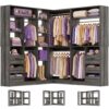iSunirm 108" L-Shaped Closet System with 6 Drawers, 9FT Corner Closet System with 6 Hanging Rods & Corner Tower, Heavy Duty Walk-in Wardrobe Organizer with Closed & Half-Open Drawers, Set of 3, Oak
