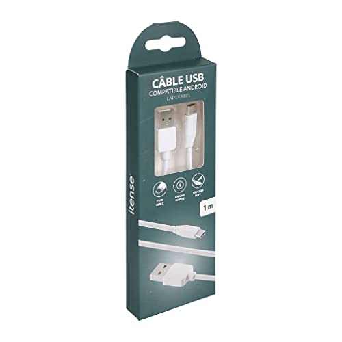 ITENSE - USB C Type Fast Charging Cable - Cable Length: 1 m - Compatible with Android - Robust - Colour: White - Reinforced End Caps for Durability - Output Current: DC 5V/2100mAh