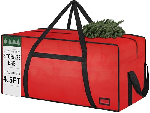 ITHWIU 3FT/4FT/4.5 FT Christmas Tree Storage Bag, Heavy Duty Christmas Tree Bag with Reinforced Handles and Dual Zippers Wide Opening, Large Capacity fits for Artificial Christmas Tree, Red