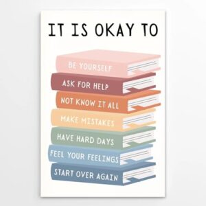 It Is Okay To Feel Inspirational Wall Art Motivational Be Yourself Poster Mental Health Encourage Educational Prints for Office Bedroom Playroom Boho Classroom Decor 12x18inch Unframed