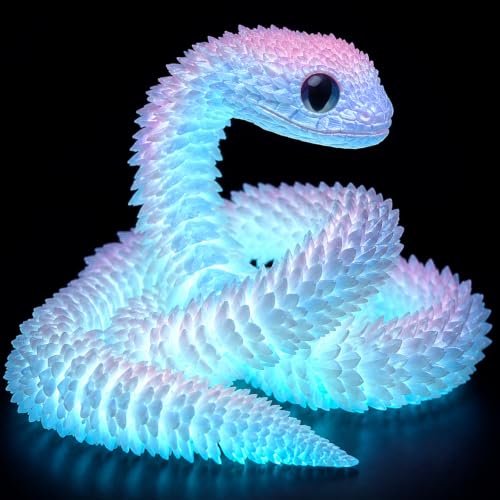 Ivrmtal 24in 3D Printed Snake Toys, Flexible 3D Printed Animals Fidget Toys for ADHD Stress Relief Easter Basket Stuffers Christmas Home Desk Pet for Animal Collectors (Night Light Rainbow)