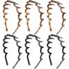 Ivyu 6 Pcs Zig Zag Headbands for Women & Men, Recycled Plastic Non Slip Wavy Hair Bands with Soft Silicone Tips, Flexible Comb Headbands for Slicked Back Hair. (6, Black and Tortoise)