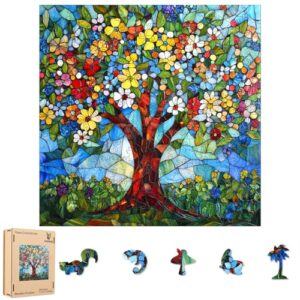 Ixfyloop Wooden Puzzle 200Pcs Vibrant Tree Jigsaw Decor Gift 12.2x12.2in